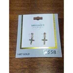 14k yellow gold cross drop earrings Brilliance Fine Jewelry NEW